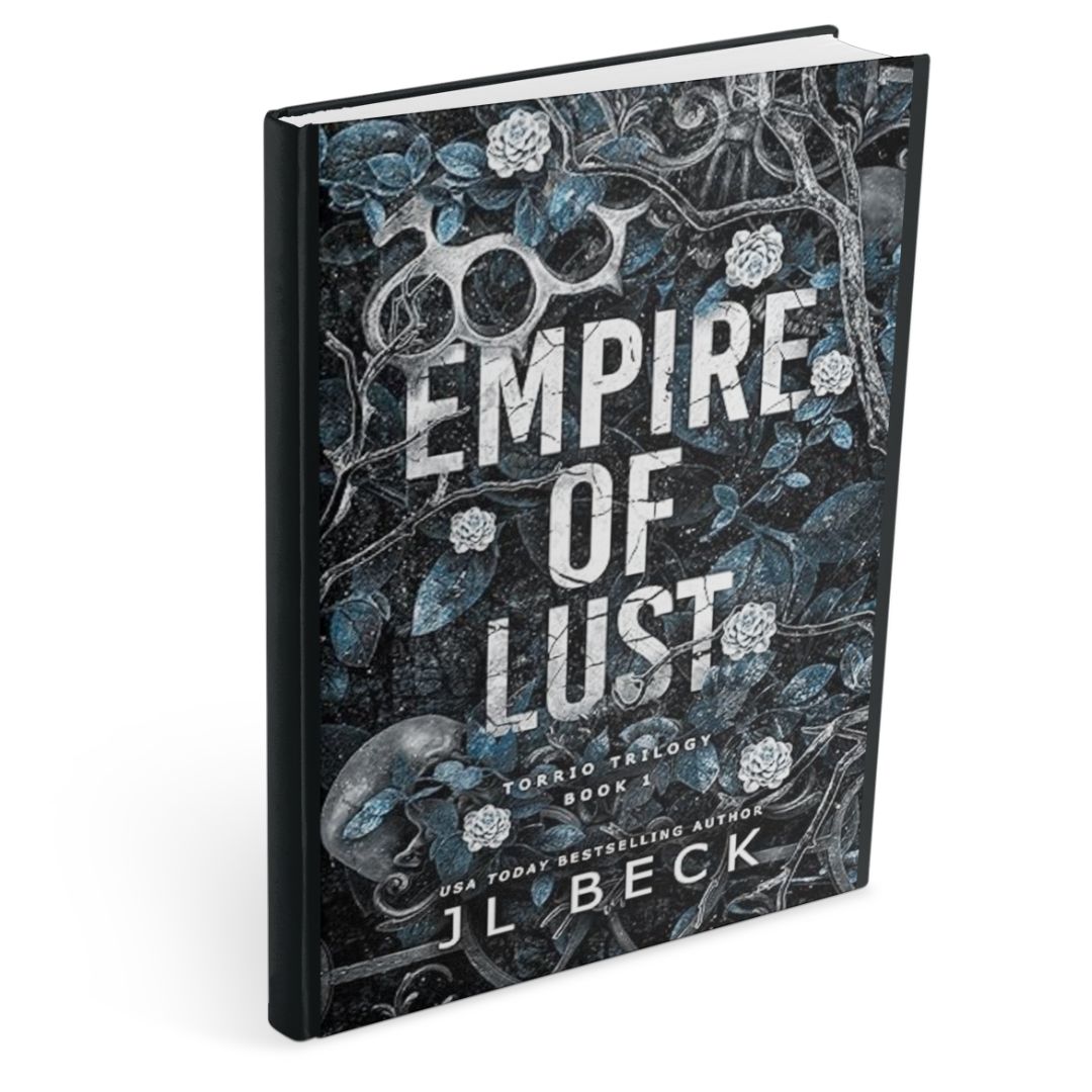 Book cover of Empire of Lust by J.L. Beck, a dark billionaire romance book with a moody, gothic design featuring vines and brass knuckles, evoking violence, obsession, and ruthless power.