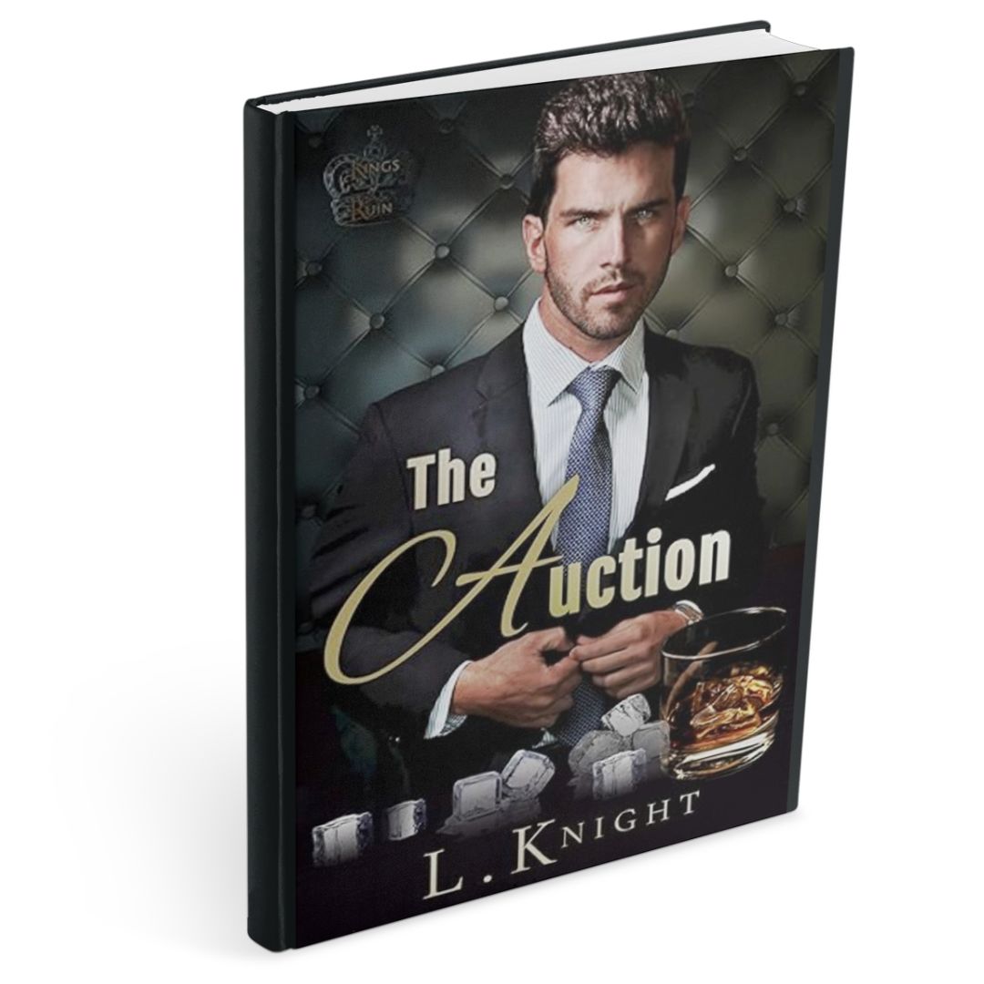 Book cover of The Auction by L. Knight, a dark billionaire romance book showing a suited man in a private club setting, symbolising wealth, ownership, and high-stakes power dynamics.