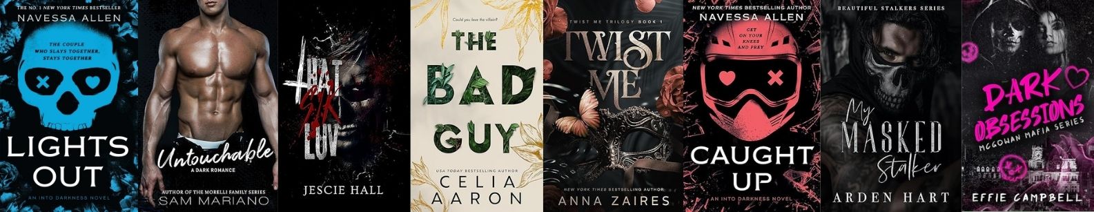 A selection of popular book covers from the stalker romance trope, highlighting dark romance stories of obsession, possessive love, and dangerous attraction.