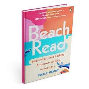 The front cover of Beach Read by Emily Henry mocked up onto a single book standing alone.