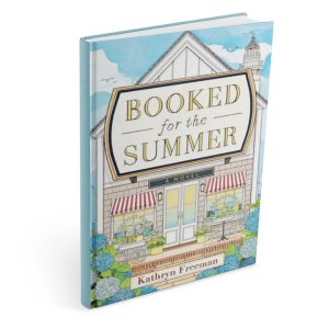 The front cover of Booked For The Summer by Kathryn Freeman mocked up onto a single book standing alone. 